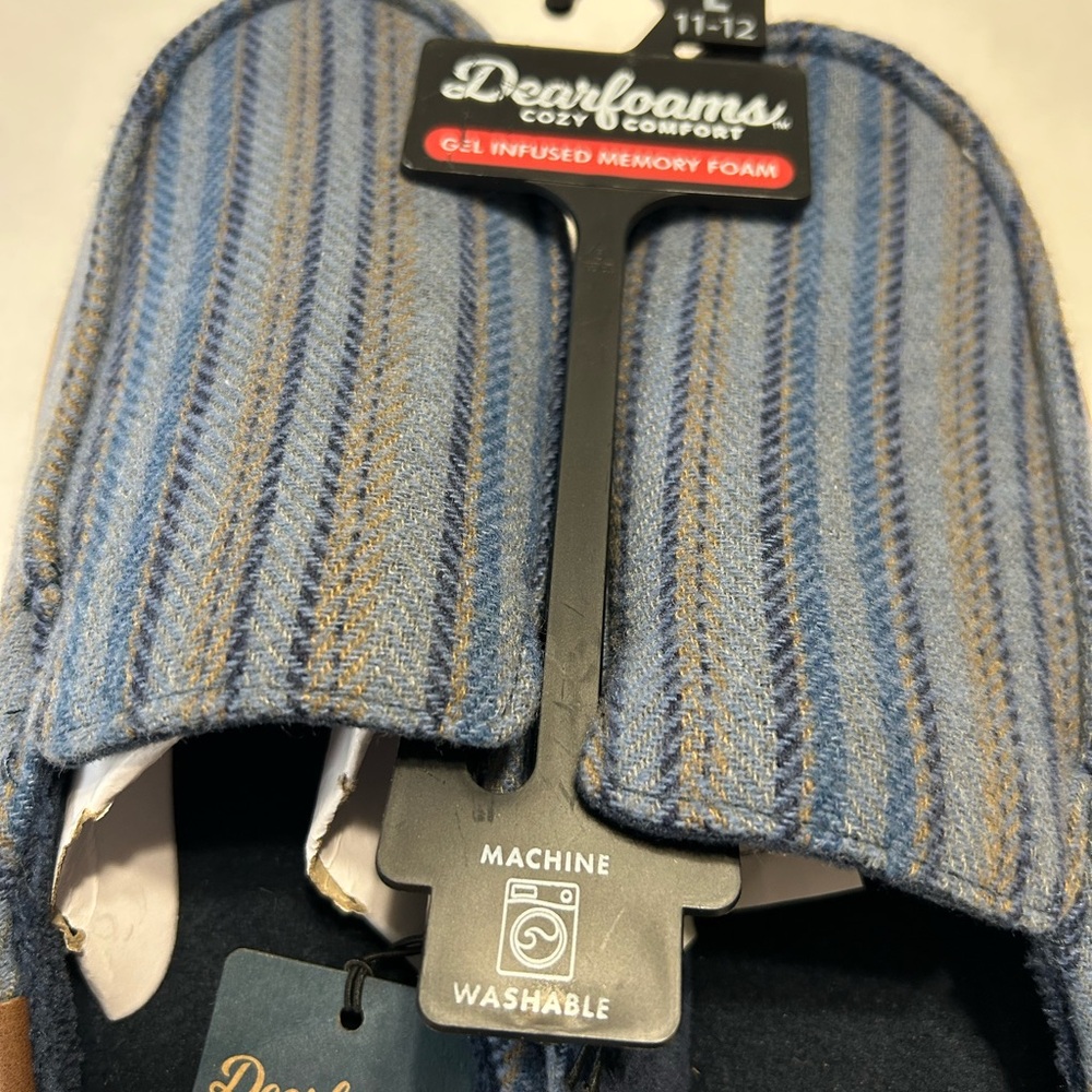 Dearfoams Men’s Memory Foam Blue Strip Comfort  Slippers Size Large 11-12 NWT - Picture 4 of 8
